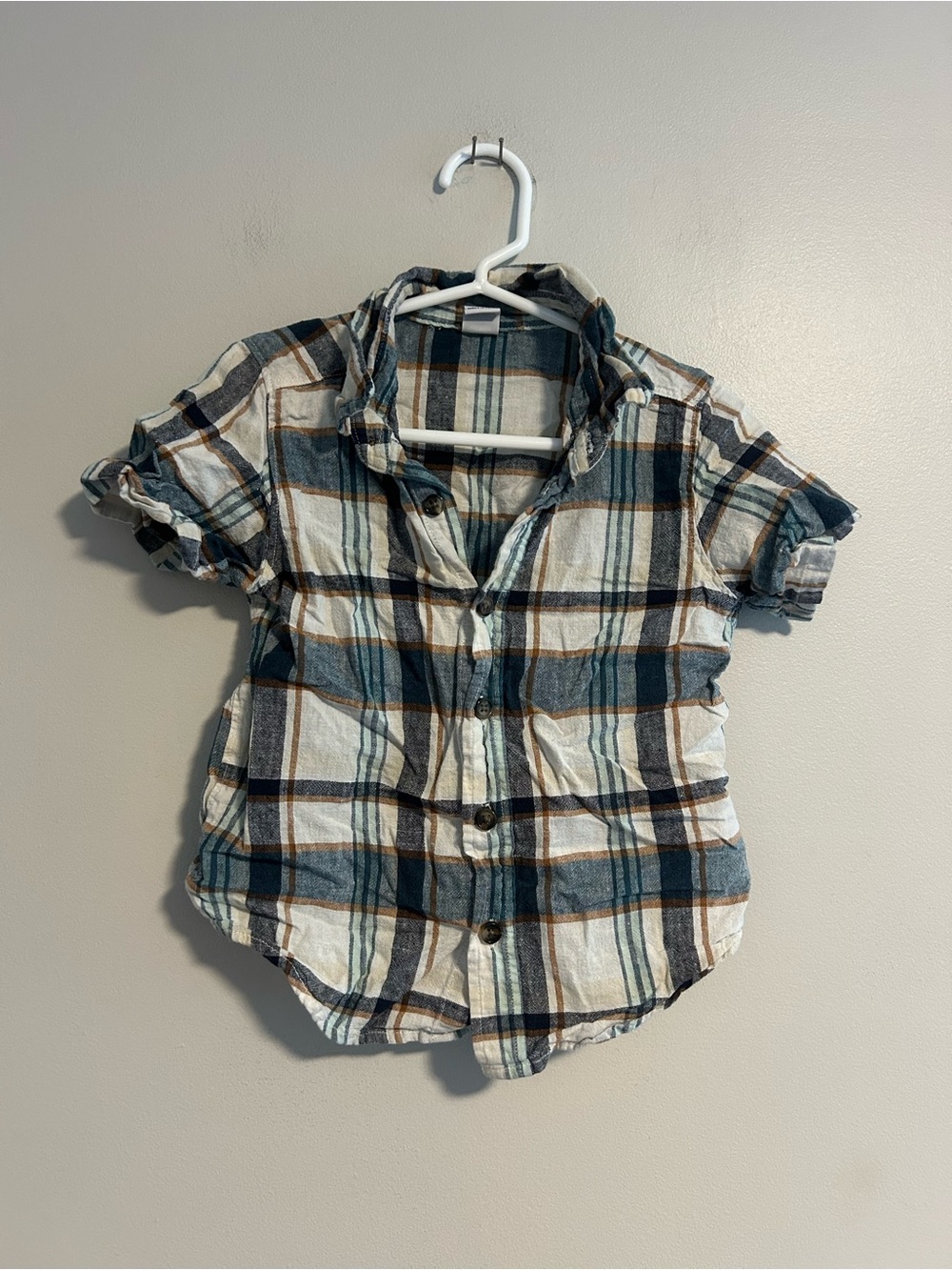 Old navy 4t Blue and Brown Plaid Button-Up short sleeve flannel Shirt